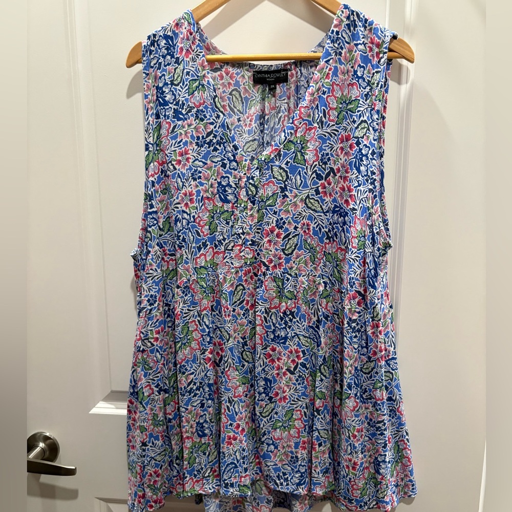 Cynthia Rowley Blue Pink Pleated Blouse